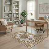 Ornate Gold Filigree Frame Area Rug