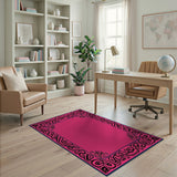 Pink Ornate Floral Border Area Rug