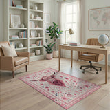 Blush Pink Shaggy Bull Floral Area Rug