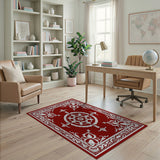Elegant Red Persian Rug with Ornate White Floral Medallion