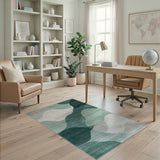 Teal Abstract Wave Abstract Area Area Rug