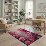 Pink Vibrant Pink Peony Floral Area Rug