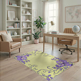 Purple Floral Vintage Area Rug on Yellow