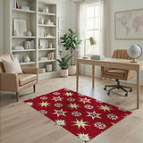 Red Gold Snowflake Star Pattern Area Rug
