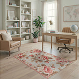 Floral Vintage Pink Pink Rose Floral Vintage Area Rug