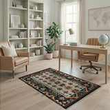 Multi-color and Patterns Southwestern Geometric Area Rug in Black Cream Rust
