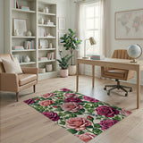 Vintage Pink Rose Floral Pattern Area Rug
