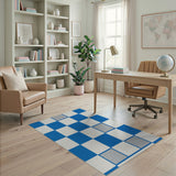 Blue White Checkerboard Area Rug with Gray Accents