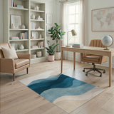 Abstract Area Blue and Teal Layered Blue Waves Abstract Area Rug