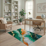 Teal Marble Swirl Gold Area Rug