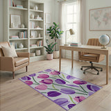 Floral Vintage Purple Tulip Floral Area Rug