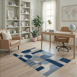 Blue and Teal Abstract Blue Geometric Modern Area Rug