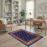 Navy Blue Red Geometric Diamond Area Rug