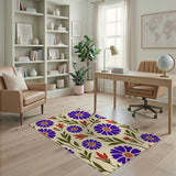 Purple Floral Beige Area Rug