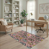 Cute Cartoon Mice with Flowers Cheese Pink Rug