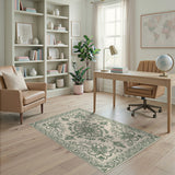 Ornate Sage Green Floral Persian Area Rug