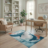 ODIKA Washable Blue Whale Ocean Theme Area Rug - Low Pile & Non-Slip Nursery Decor
