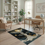 Ethereal Golden Moon Starry Waves Area Rug