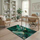 Green Emerald Green Gold Vein Abstract Area Rug
