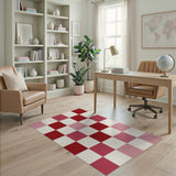 Pink Red Checkerboard Geometric Area Rug
