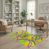 Vibrant Yellow Multi-Color Swirl Abstract Area Rug