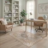 Beige and Neutral Vintage Floral Beige Area Rug