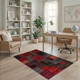 Bold Red Black Geometric Patchwork Area Rug