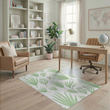 Lush Green Palm Frond Pattern Area Rug