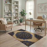 Vintage Ornate Gold Blue Medallion Area Rug