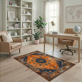 Orange Blue Persian Medallion Area Rug