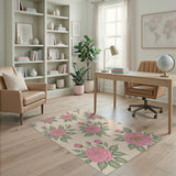 Floral Vintage Pink Pink Roses Floral Vintage Area Rug