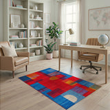 Vibrant Red Blue Geometric Abstract Area Rug