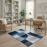 Blue and Teal Geometric Modern Navy Blue Geometric Abstract Area Rug