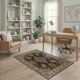 Ornate Floral Medallion Brown Area Rug
