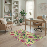 Vibrant Pink Floral Yellow Area Rug