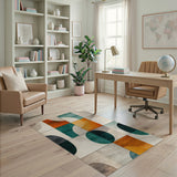 Modern Geometric Teal Orange Area Rug