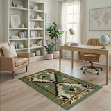 Green Teal Southwestern Geometric Area Rug