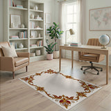 Ornate Gold Maroon Floral Border Area Rug