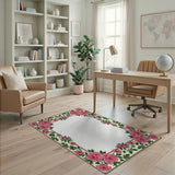 Ornate Pink Rose Floral Border Rug