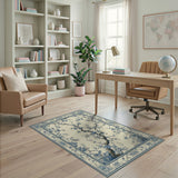 Elegant Blue Chinoiserie Floral Area Rug
