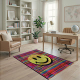 Vibrant Smiley Face Rainbow Stripe Area Rug