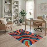 ODIKA Psychedelic Wavy Abstract Washable Rug - Low Pile Non-Slip Area Rug