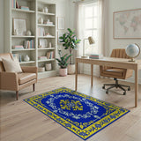 Navy Blue Gold Ornate Persian Area Rug