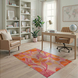 ODIKA Pink Floral Washable Rug - Low Pile Non-Slip Boho Area Rug