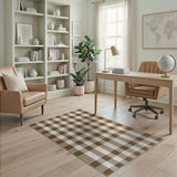 Rustic Brown Tan Checkered Woven Area Rug