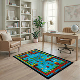 ODIKA Washable Retro Pixel Game Rug - 8-Bit Maze Low Pile Non-Slip Playroom Carpet