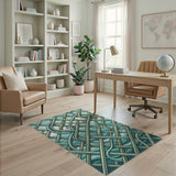 Teal Woven Vine Lattice Coastal Rug