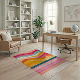 Vibrant Abstract Wave Washable Area Rug