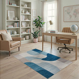Abstract Curved Blue Area Rug