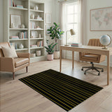 Bold Yellow Wavy Vertical Stripes Black Area Rug